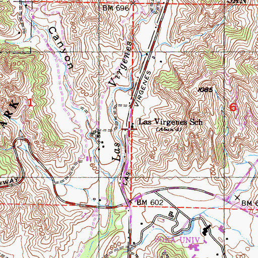 Topographic Map of Las Virgenes School, CA