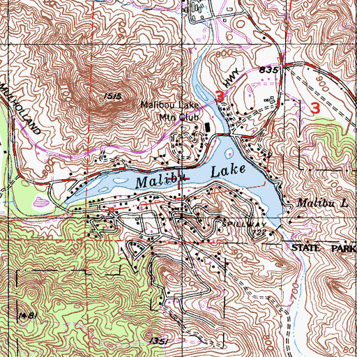 Topographic Map of Malibu Lake, CA