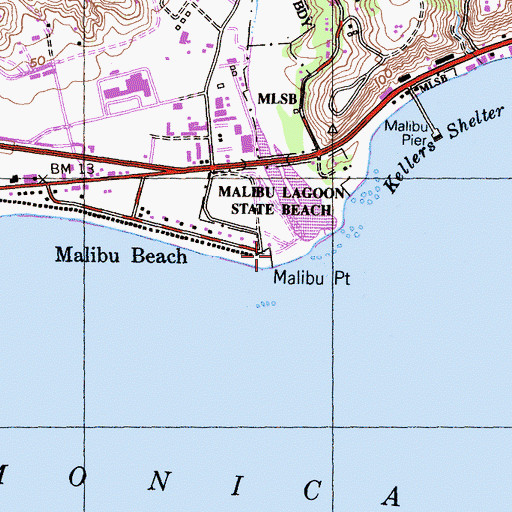 Topographic Map of Malibu Point, CA