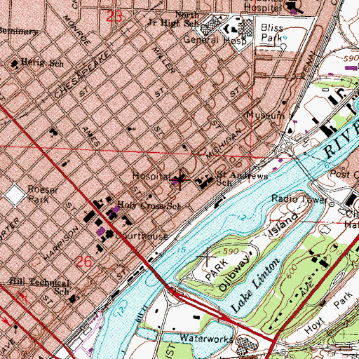 Topographic Map of Covenant Medical Center - Michigan, MI