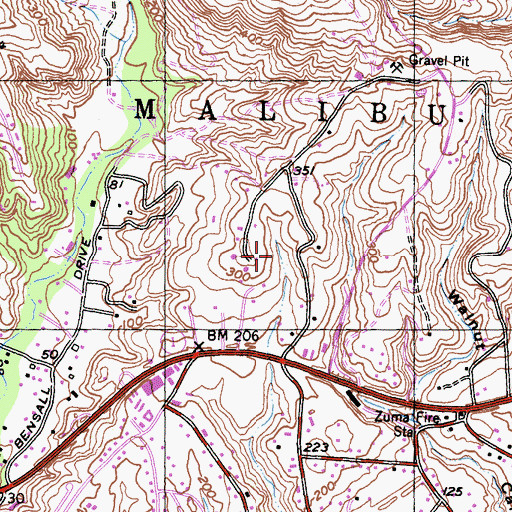 Topographic Map of Malibu, CA