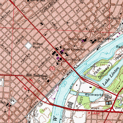 Topographic Map of First Presbyterian Church, MI