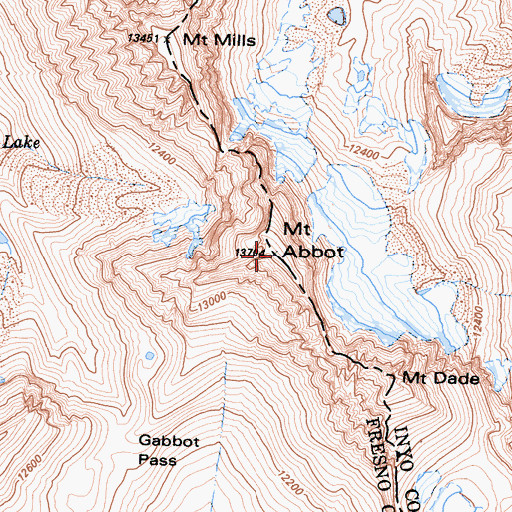 Topographic Map of Mount Abbot, CA