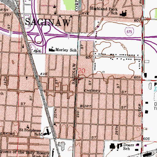 Topographic Map of True Vine Baptist Church, MI