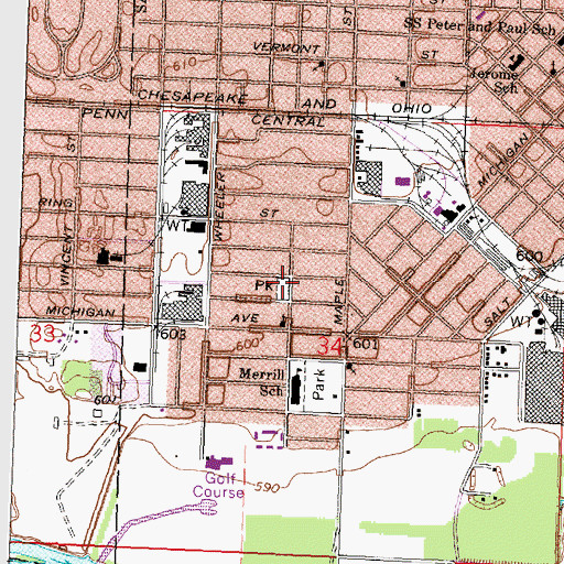 Topographic Map of West Michigan Avenue United Methodist Church, MI