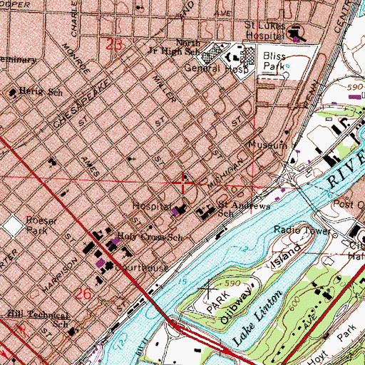 Topographic Map of Saint John Episcopal Church, MI