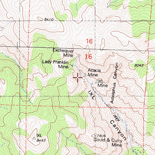 Topographic Map of Acacia Mine, CA