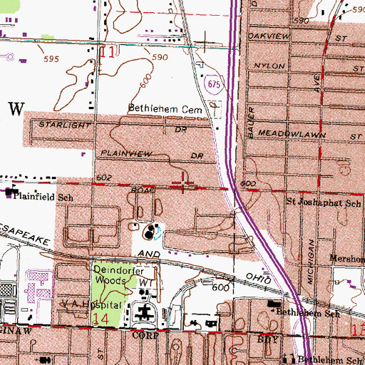 Topographic Map of Saginaw Wesleyan Church, MI