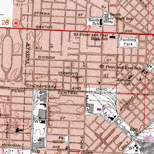 Topographic Map of True Life Apostolic Church, MI