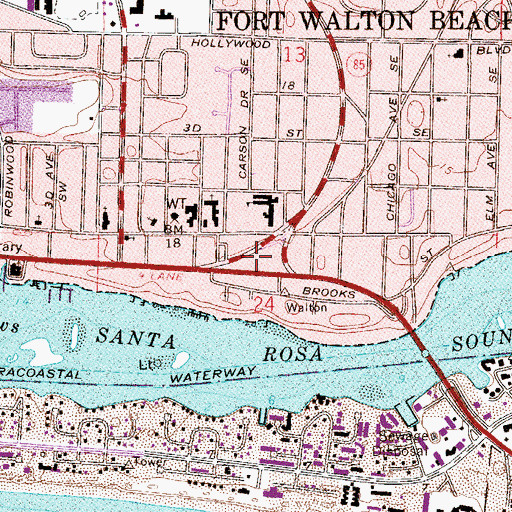 Topographic Map of Fort Walton Mound, FL