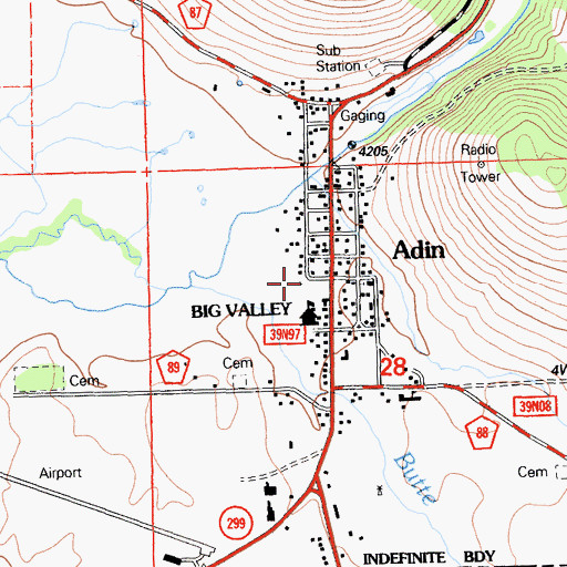 Topographic Map of Adin, CA