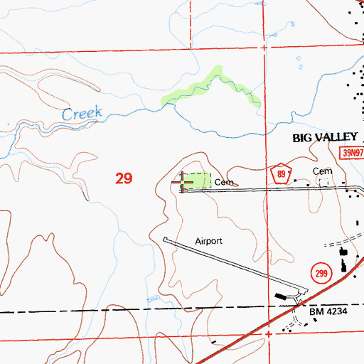 Topographic Map of Adin Cemetery, CA