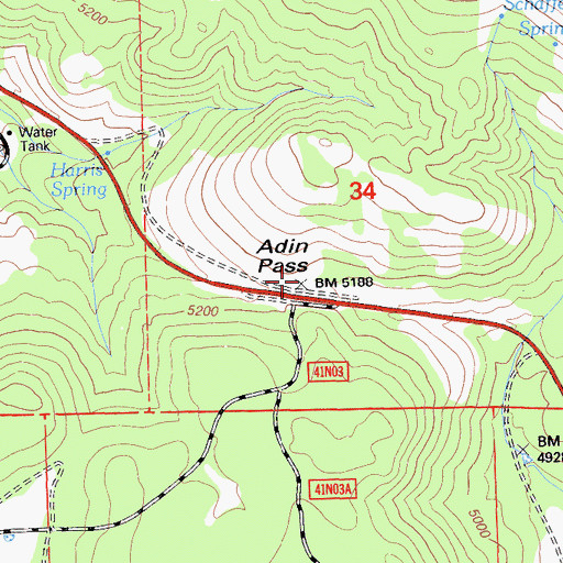 Topographic Map of Adin Pass, CA