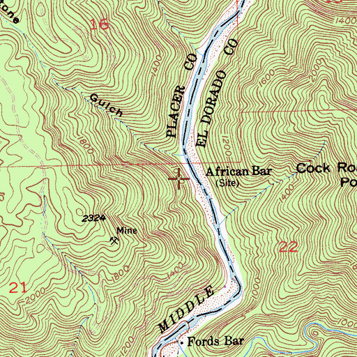 Topographic Map of African Bar, CA