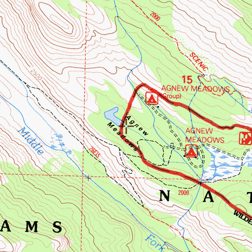 Topographic Map of Agnew Meadows, CA