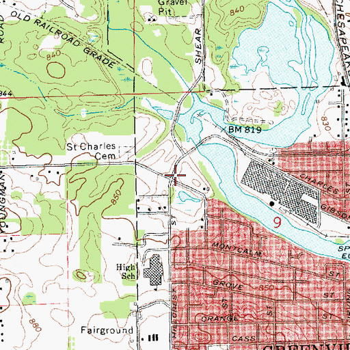 Topographic Map of Hillcrest Free Methodist Church, MI