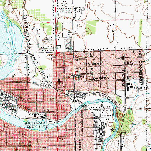 Topographic Map of Pearl Street Park, MI