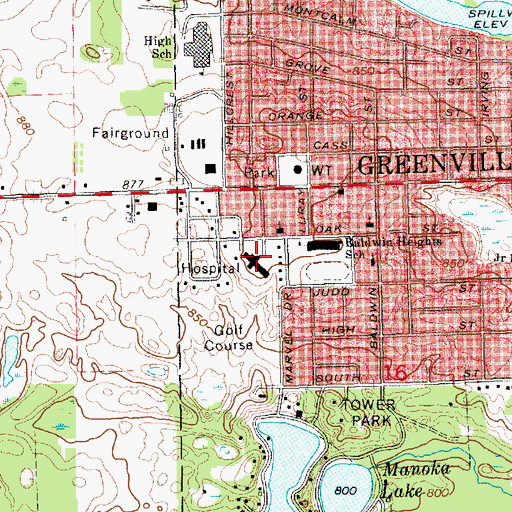 Topographic Map of Spectrum Health United Hospital - United Campus, MI