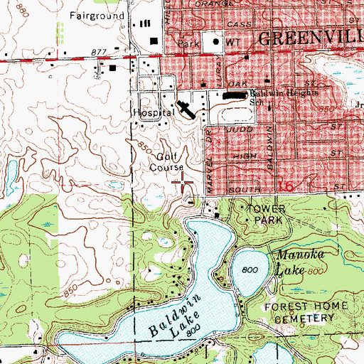 Topographic Map of Greenville Country Club, MI