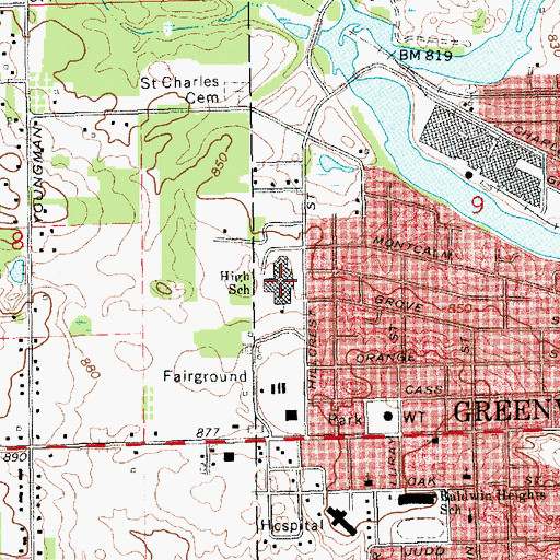 Topographic Map of Greenville High School, MI