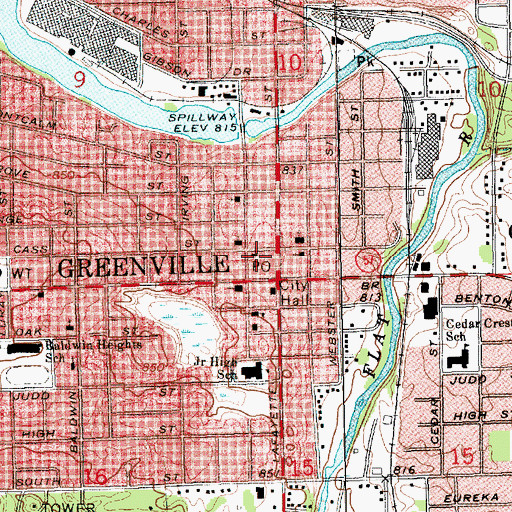 Topographic Map of Greenville Post Office, MI