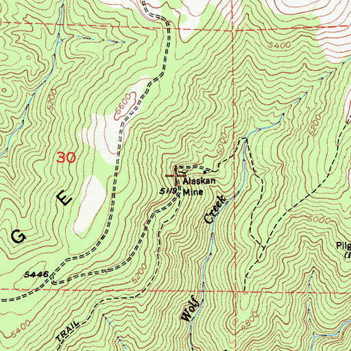 Topographic Map of Alaskan Mine, CA