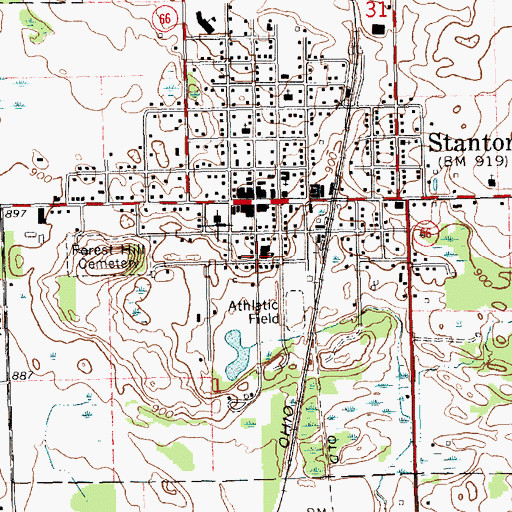 Topographic Map of Stanton City Hall, MI