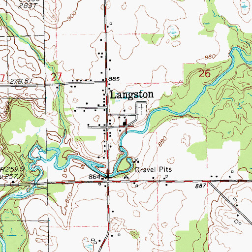 Topographic Map of Langston Church, MI