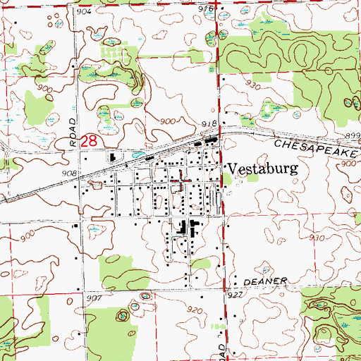 Topographic Map of Vestaburg Post Office, MI
