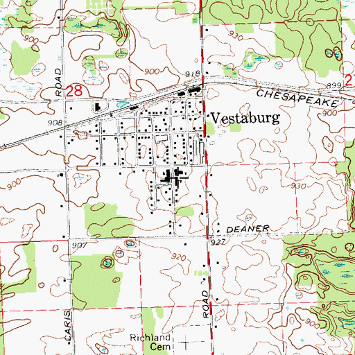 Topographic Map of Vestaburg High School, MI