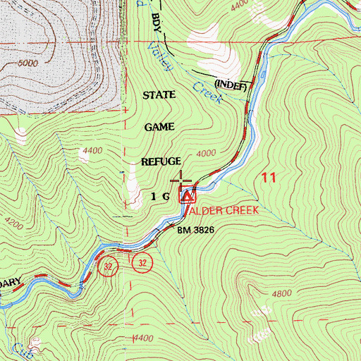 Topographic Map of Alder Creek Campground, CA