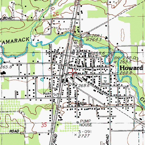 Topographic Map of Howard City Fire Department, MI