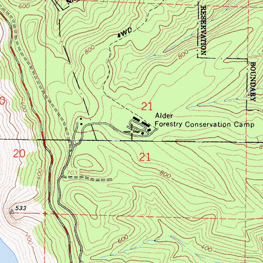 Topographic Map of Alder Forestry Conservation Camp, CA