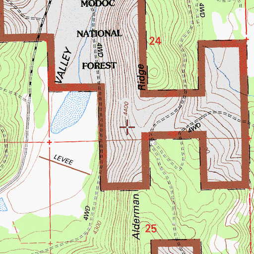 Topographic Map of Alderman Ridge, CA
