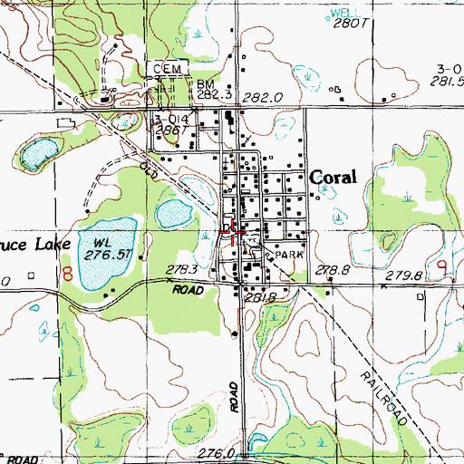 Topographic Map of Coral Volunteer Fire Department, MI