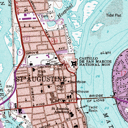 Topographic Map of Saint Augustine Town Plan Historic District, FL