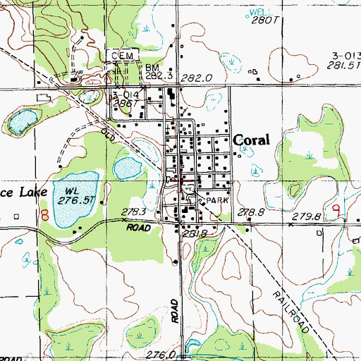 Topographic Map of Coral Post Office, MI