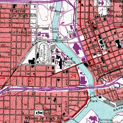 Topographic Map of Tampa Bay Hotel, FL