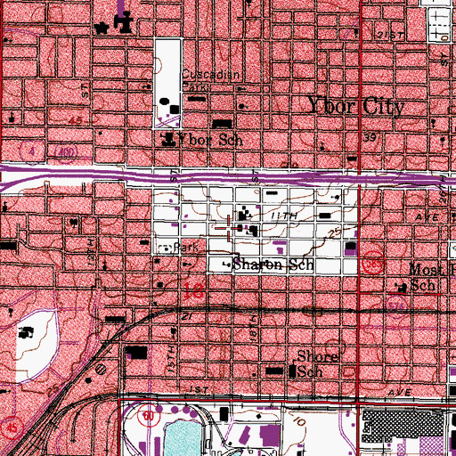 Topographic Map of Ybor City Historic District, FL