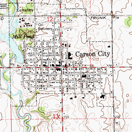 Topographic Map of Carson City City Hall, MI
