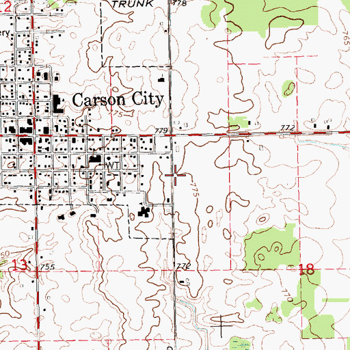 Topographic Map of Montcalm Mennonite Church, MI