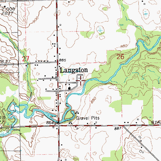 Topographic Map of Langston Cemetery, MI