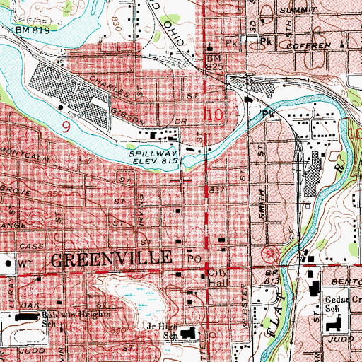 Topographic Map of Greenville Historical Marker, MI