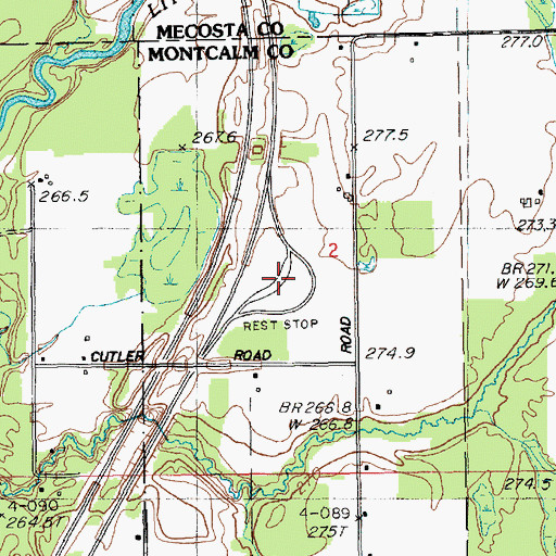 Topographic Map of Morley Rest Area, MI