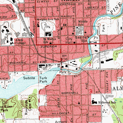 Topographic Map of Alma Station, MI