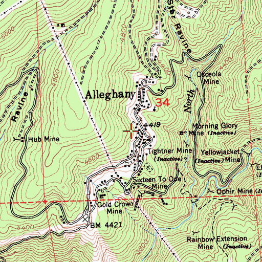 Topographic Map of Alleghany, CA