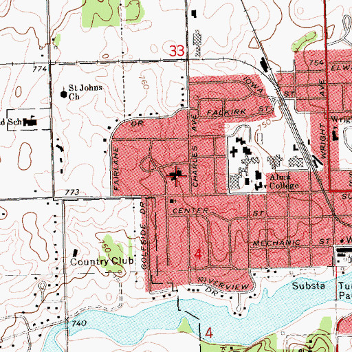 Topographic Map of First Presbyterian Church, MI