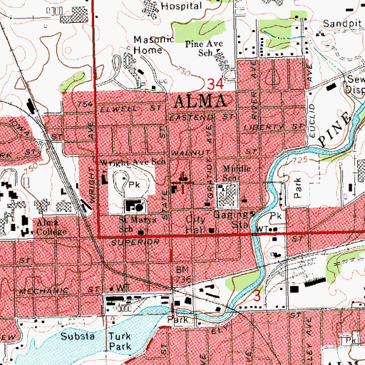 Topographic Map of First Church of Christ Scientist, MI