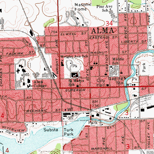 Topographic Map of Saint Mary's Church, MI