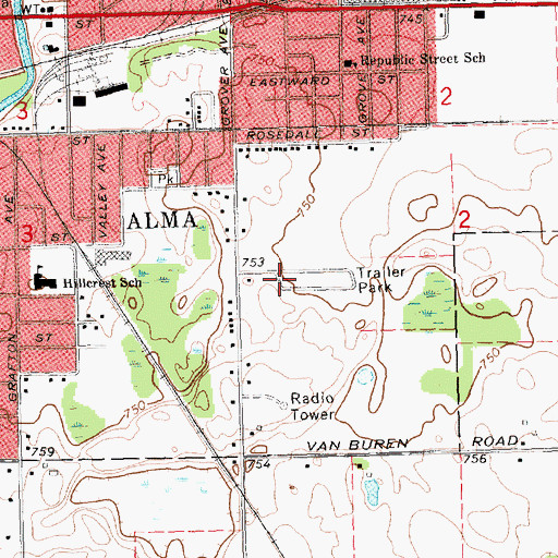 Topographic Map of Meadows Mobile Home Park, MI
